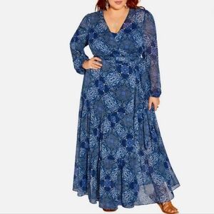 NWOT City Chic Blue Sweet Spirit Wrap Maxi Dress Size Includes Underdress XXL/24